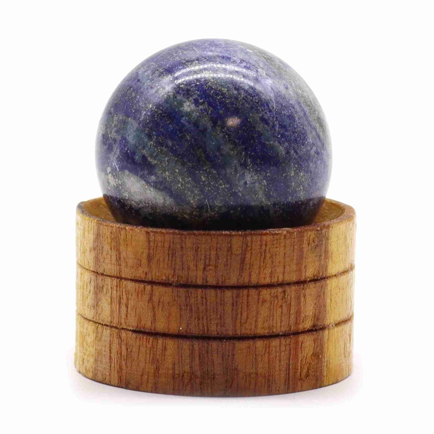 Gemstone Sphere 40mm - Afghan Lapis with Stand on a white background