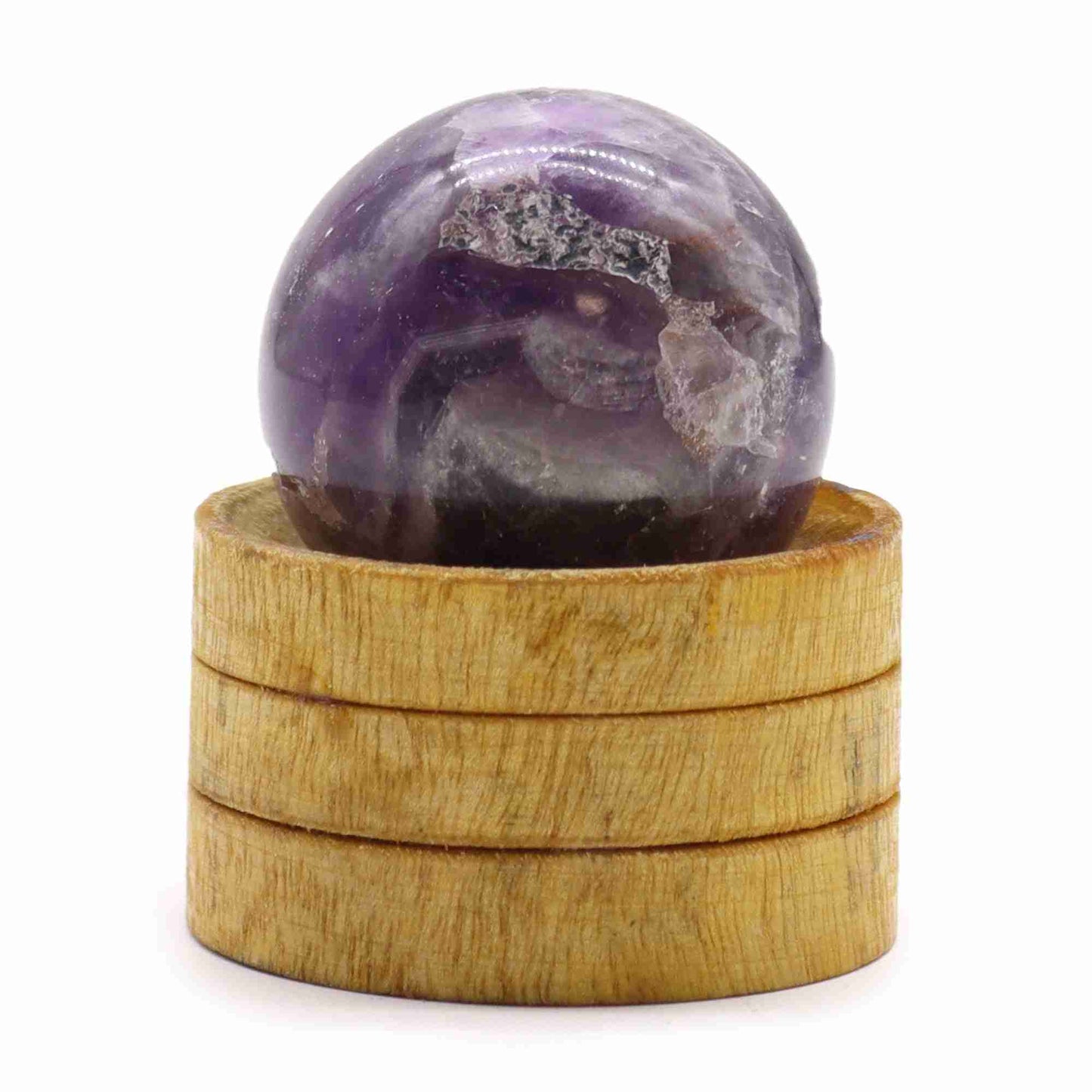 Gemstone Sphere 40mm - African Amethyst with Stand on a white background