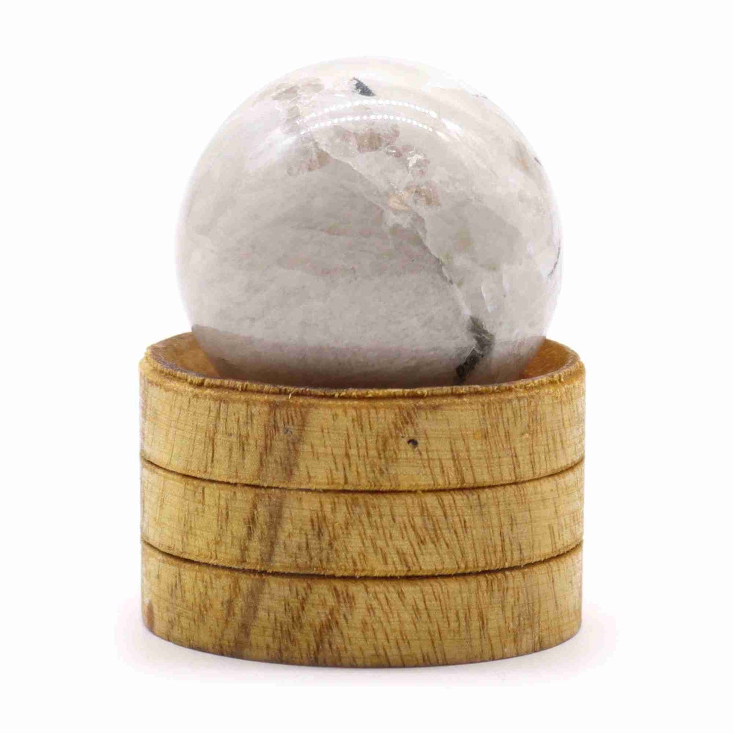 Gemstone Sphere 40mm - Indian Moonstone with Stand on a white background