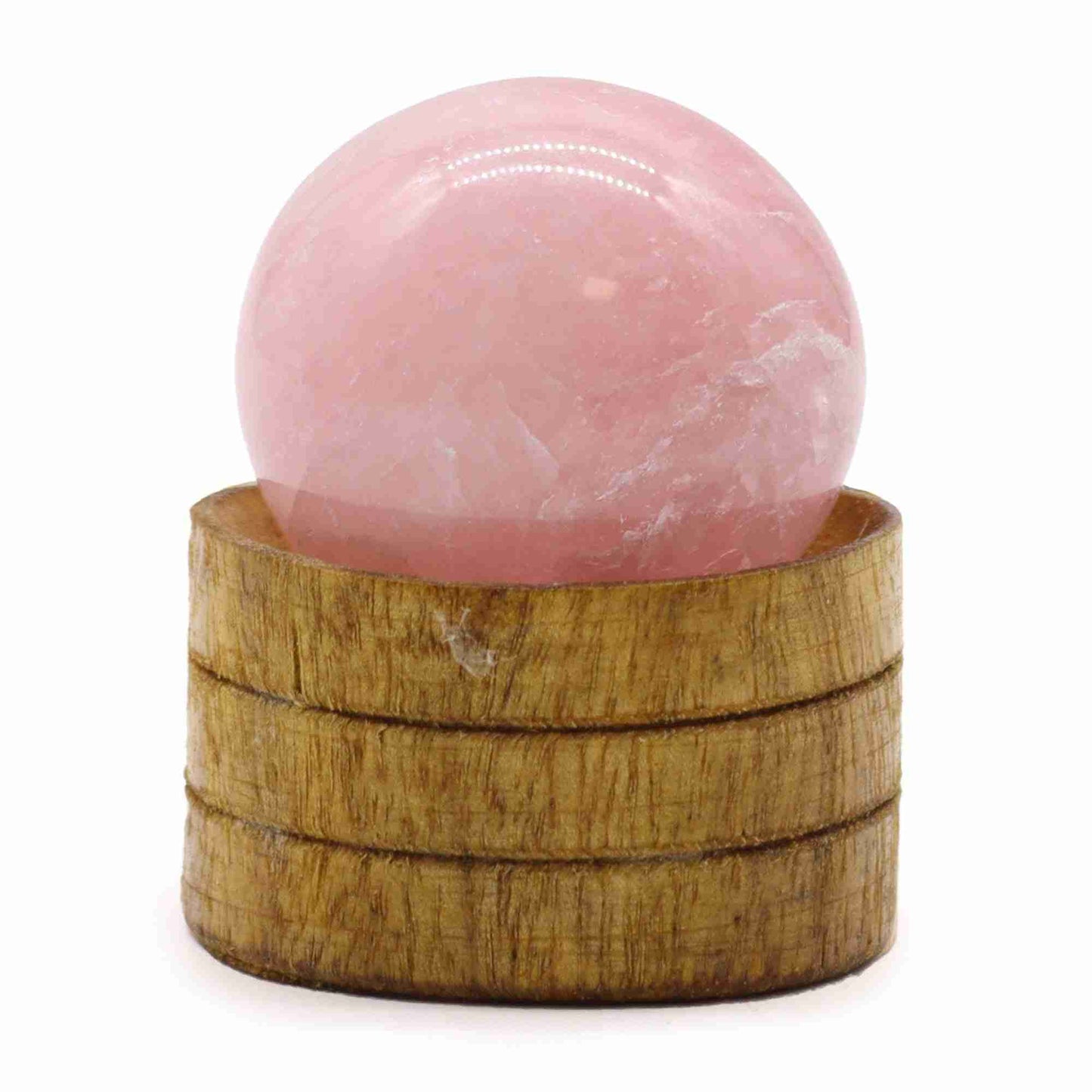Gemstone Sphere 40mm - Rose Quartz with Stand on a white background