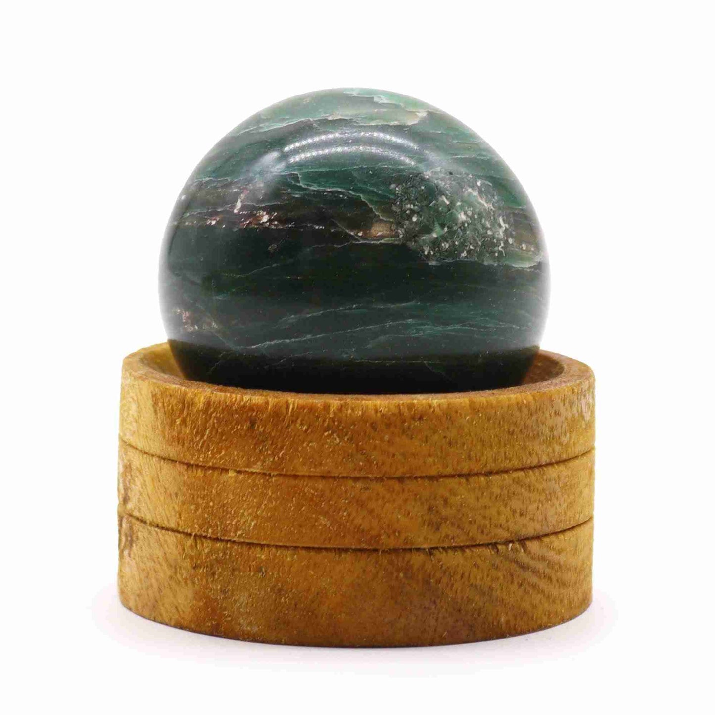 Gemstone Sphere 50mm - Indian Jade with Stand on a white background