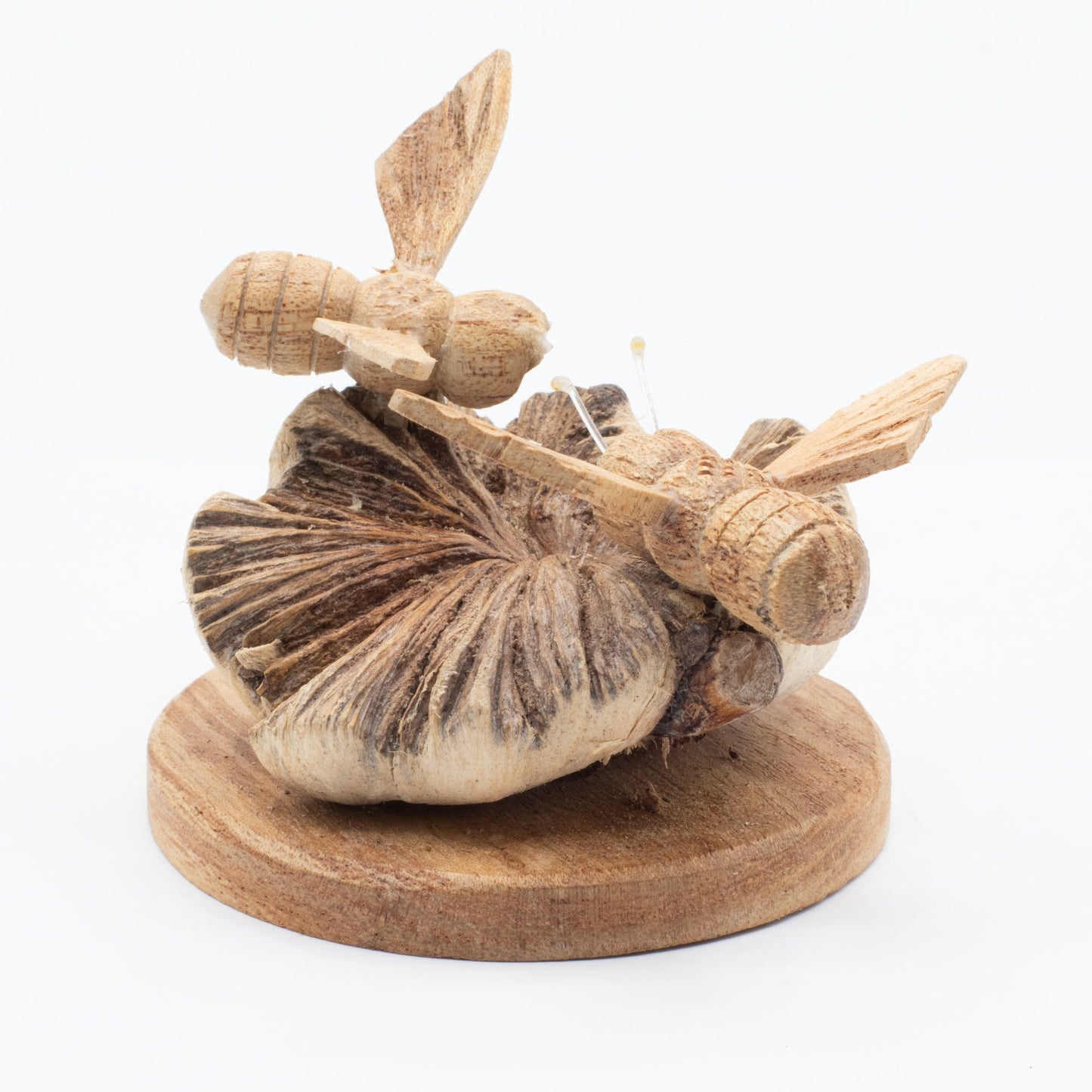 Handmade Parasite Wood Art Carving - Bees in The Works on a white background