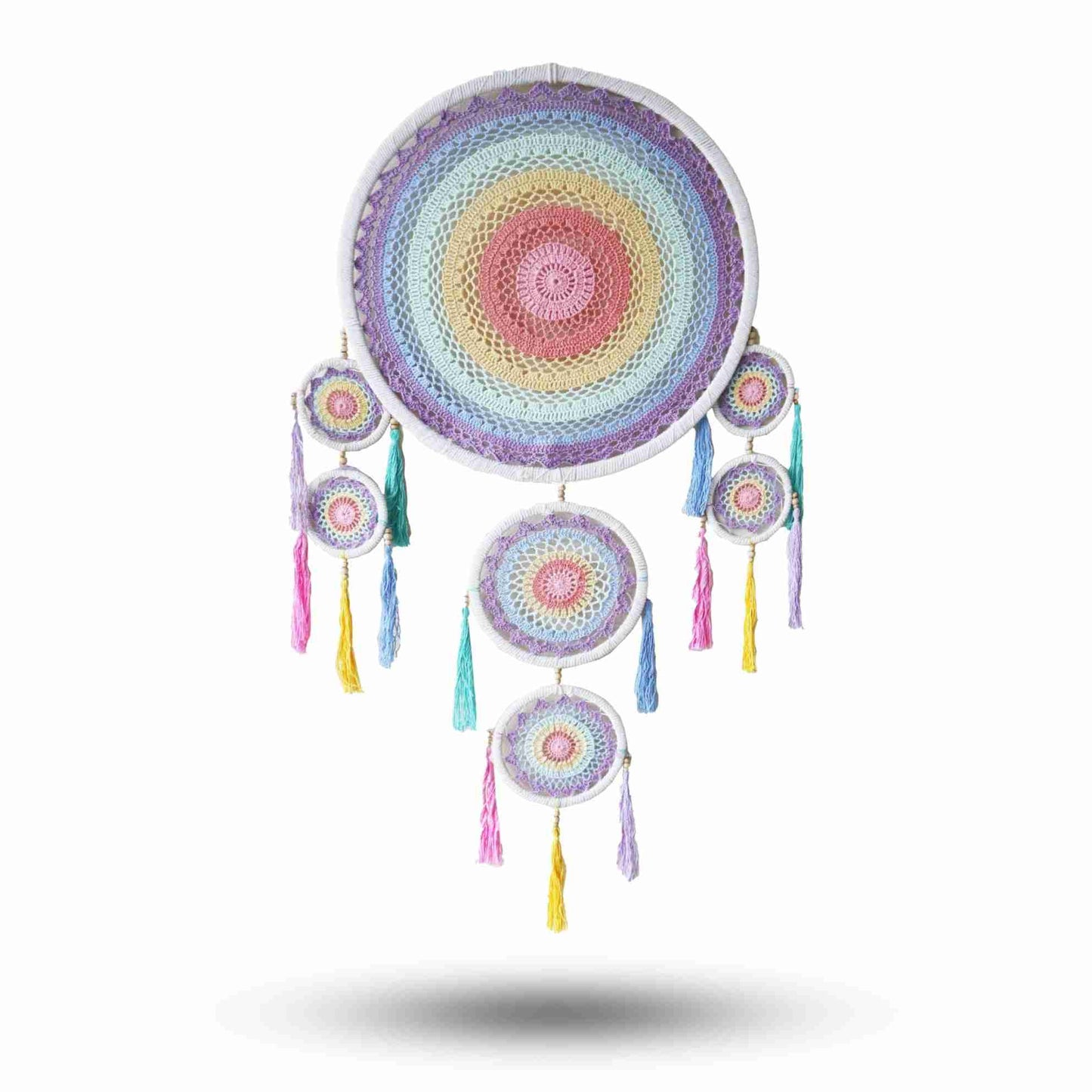 Large Dreamcatcher (55cm) - Pastel Rainbow on a white background