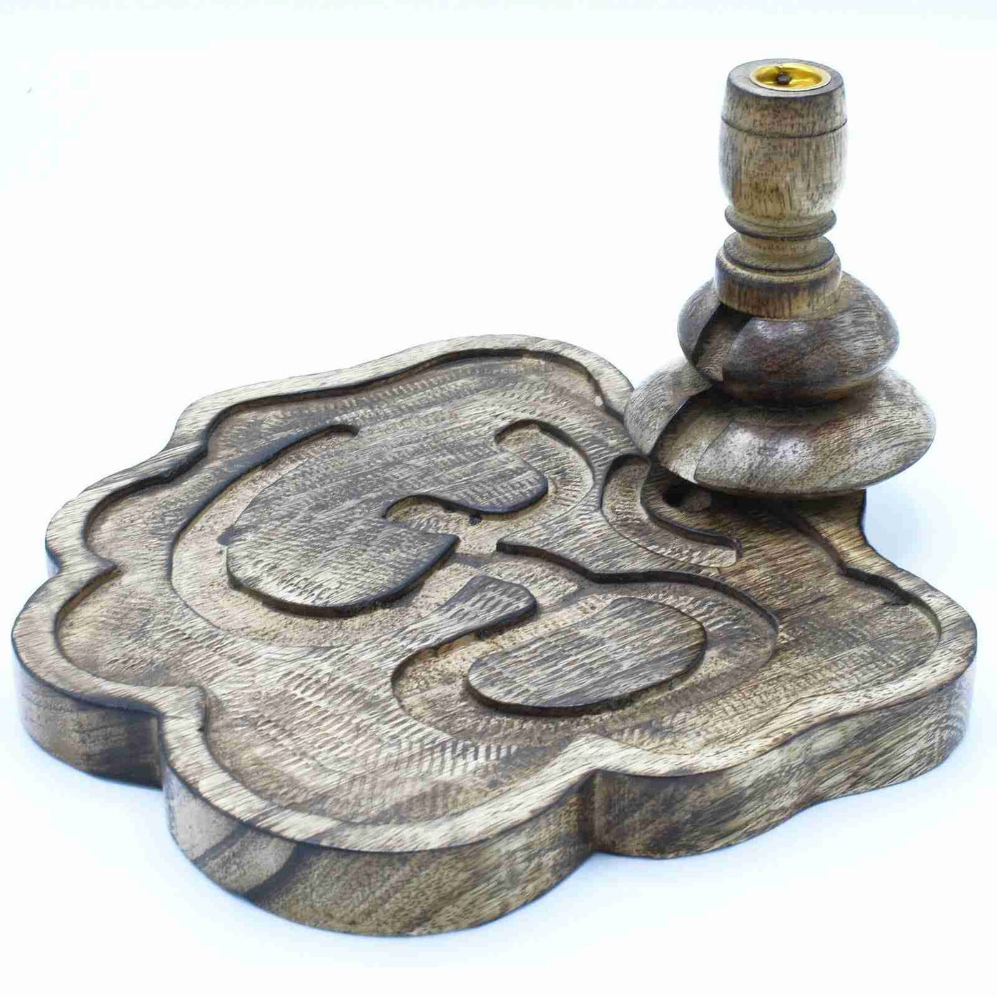 Large Mango Wood Backflow Burner - Ohm on a white background