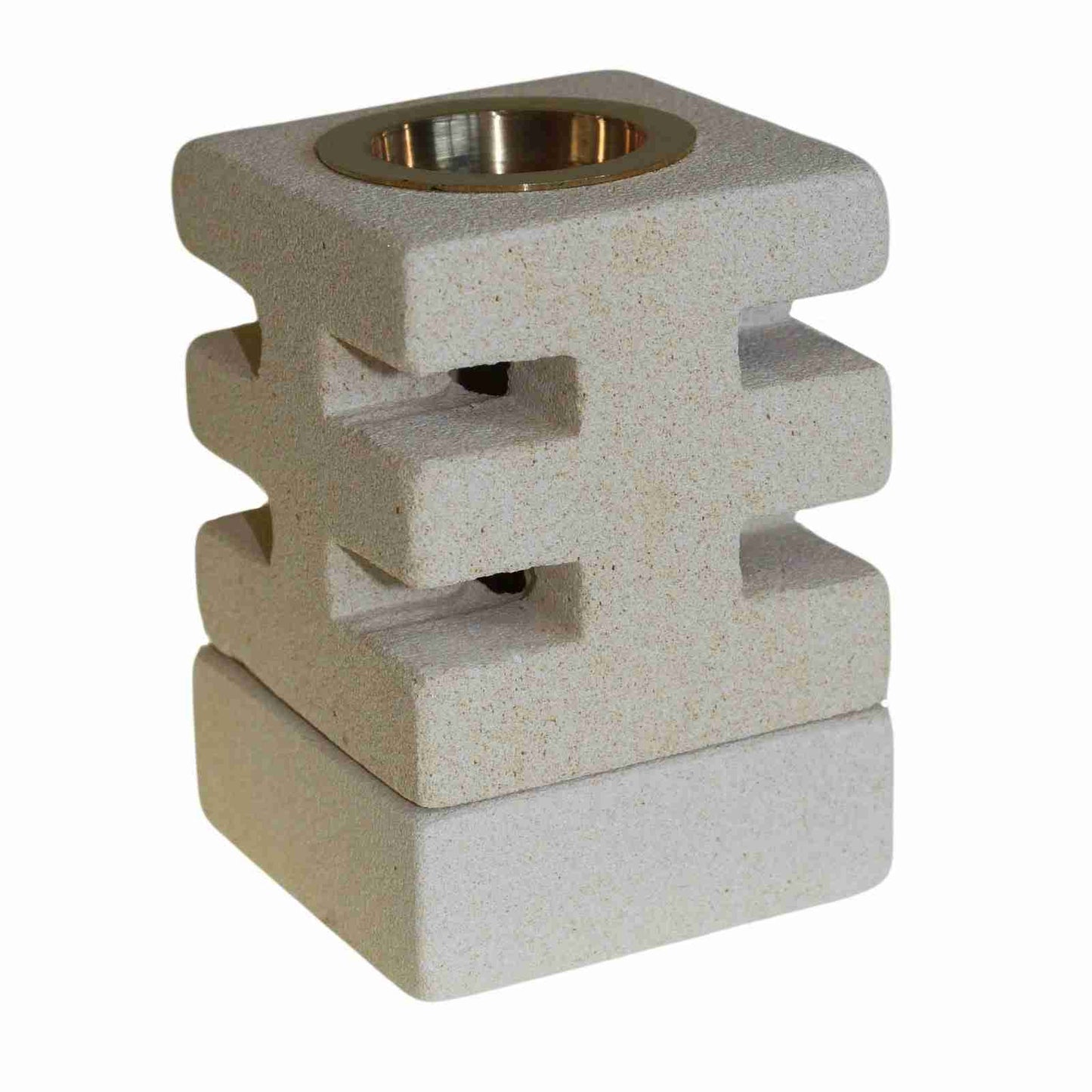 Stone Oil Burner with Abstract Cuts on a white background