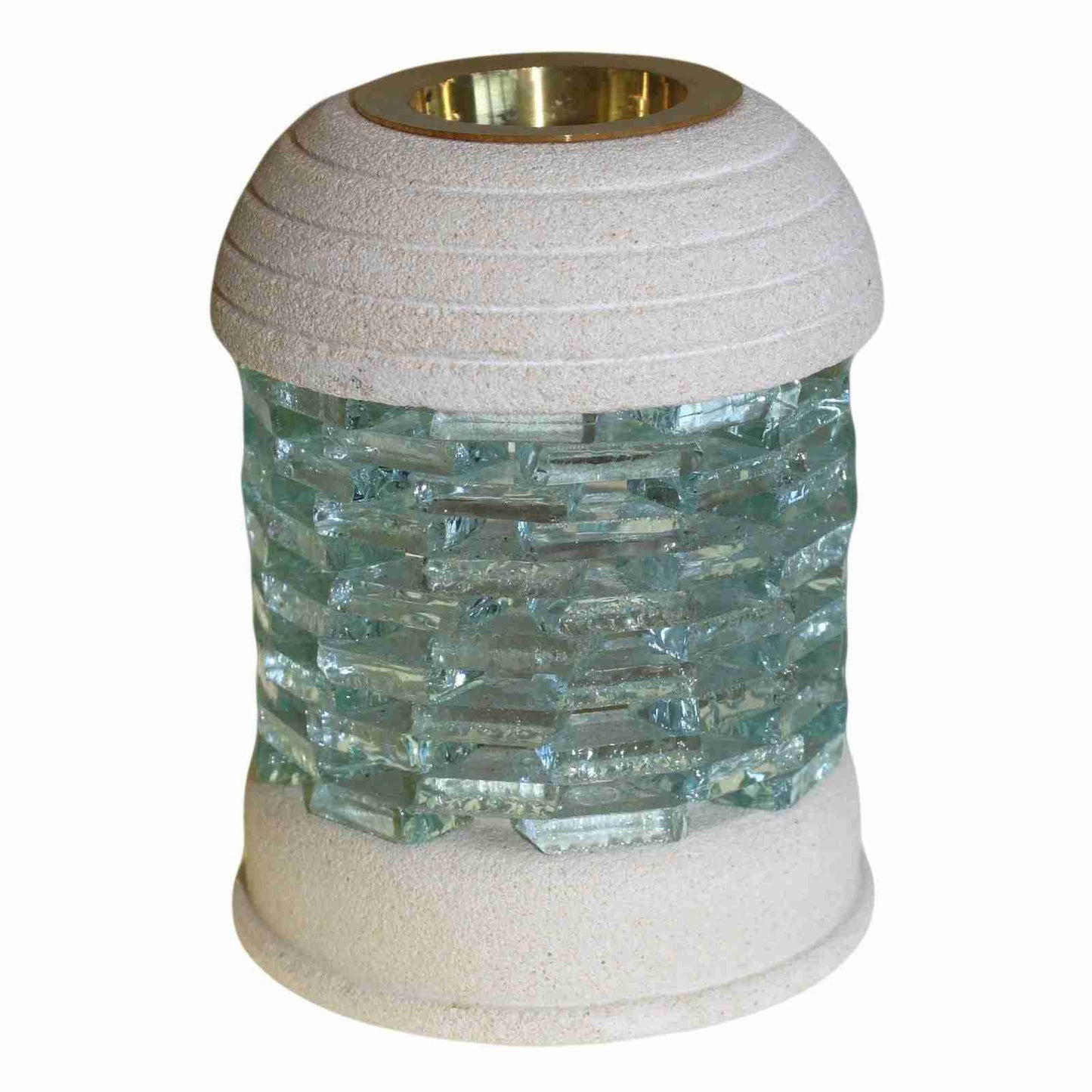 Stone Oil Burner with Round Glass Brick on a white background