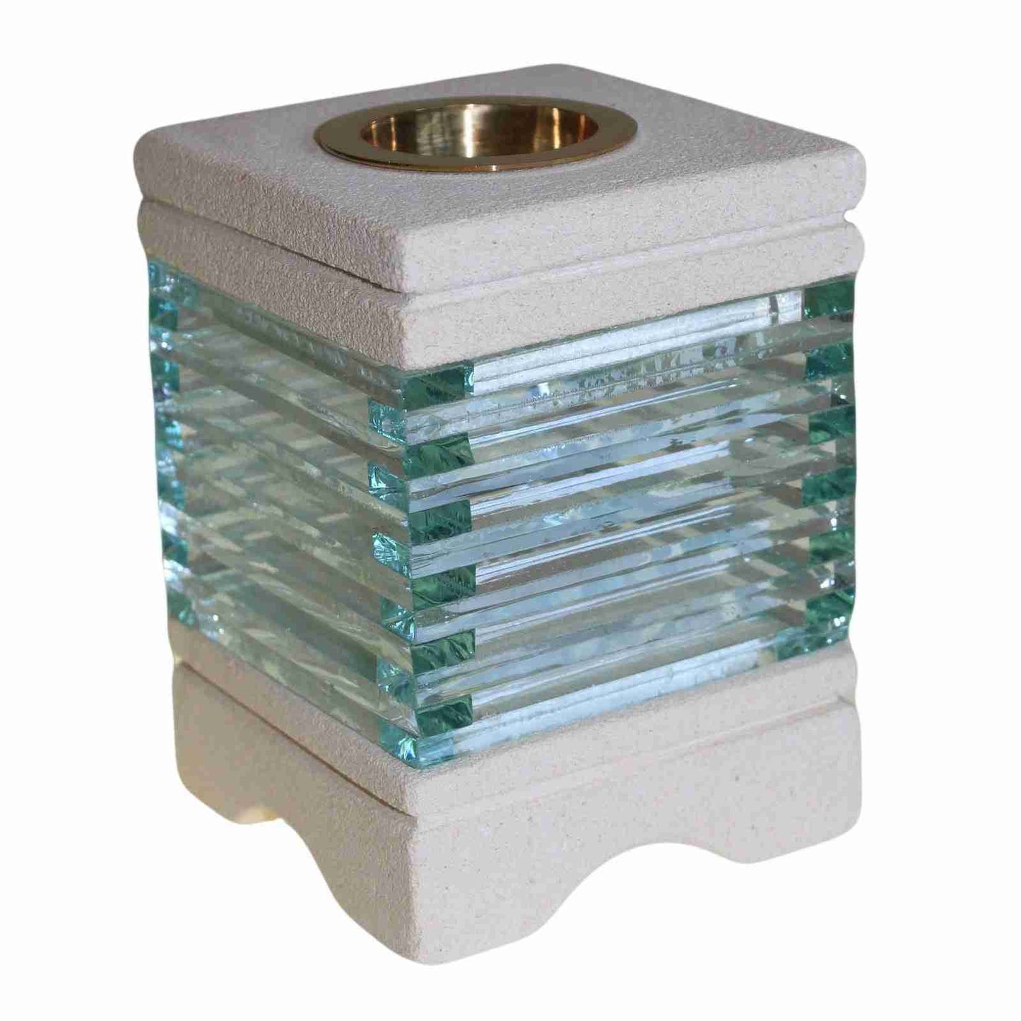 Stone Oil Burner - Square Glass Brick on a white background