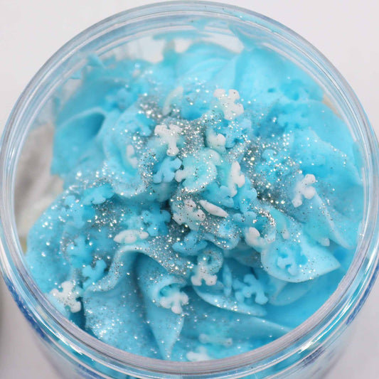 White Christmas Whipped Soap 120g jar top view with lid off