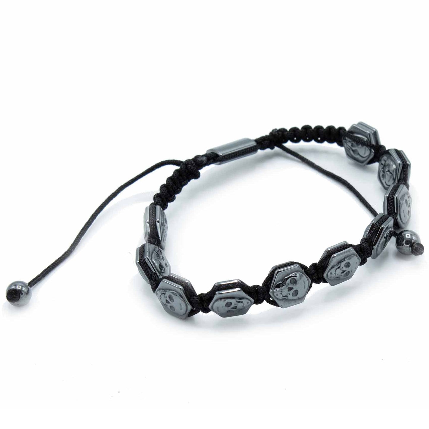 Magnetic Hematite Shamballa Bracelet - Hexagon Skulls, Full View.