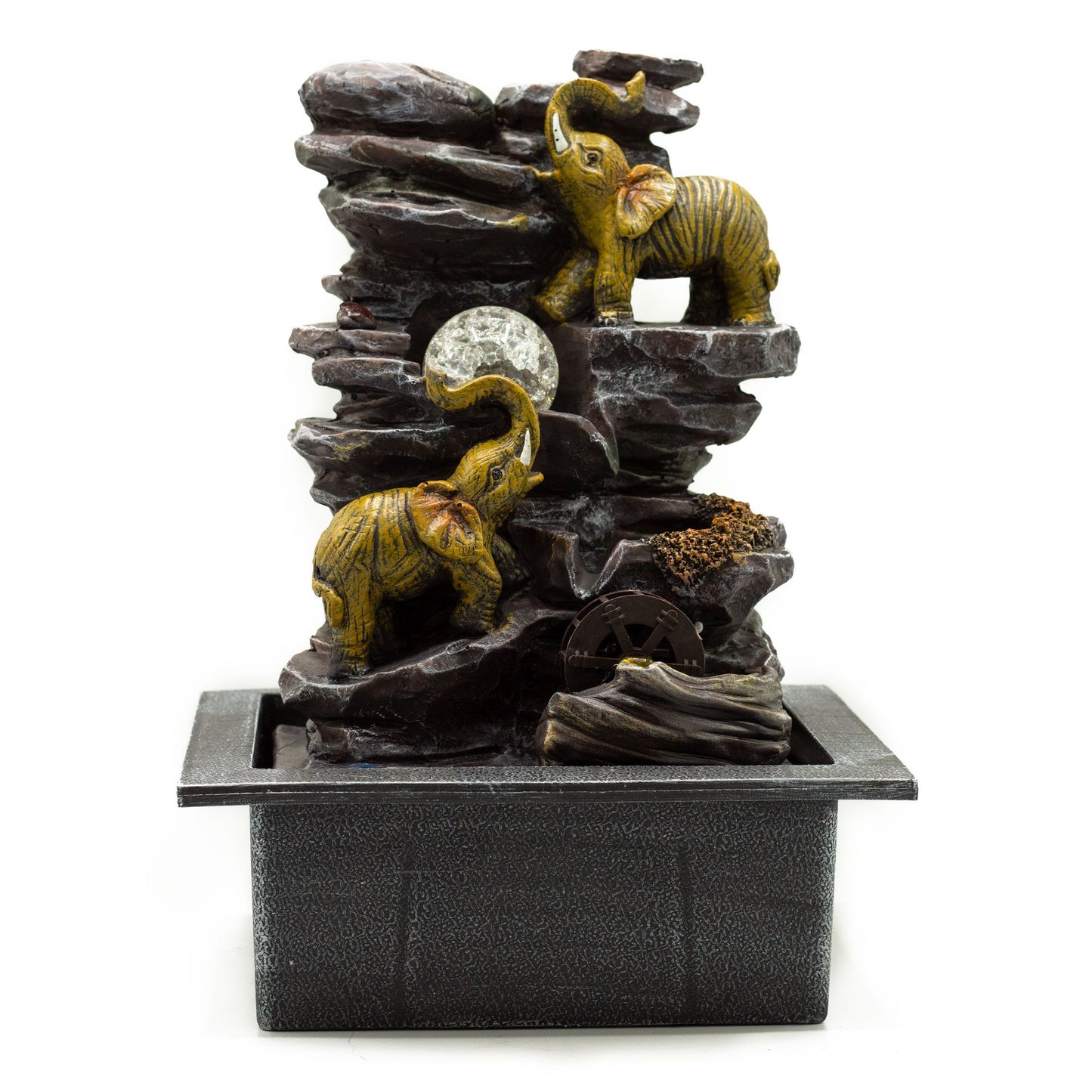 35cm elephant water fountain with crystal ball and water wheel - good luck meditation decor