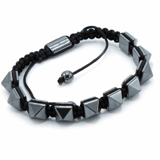 Magnetic Hematite Shamballa Bracelet - Spiky Pyramids, Full View.