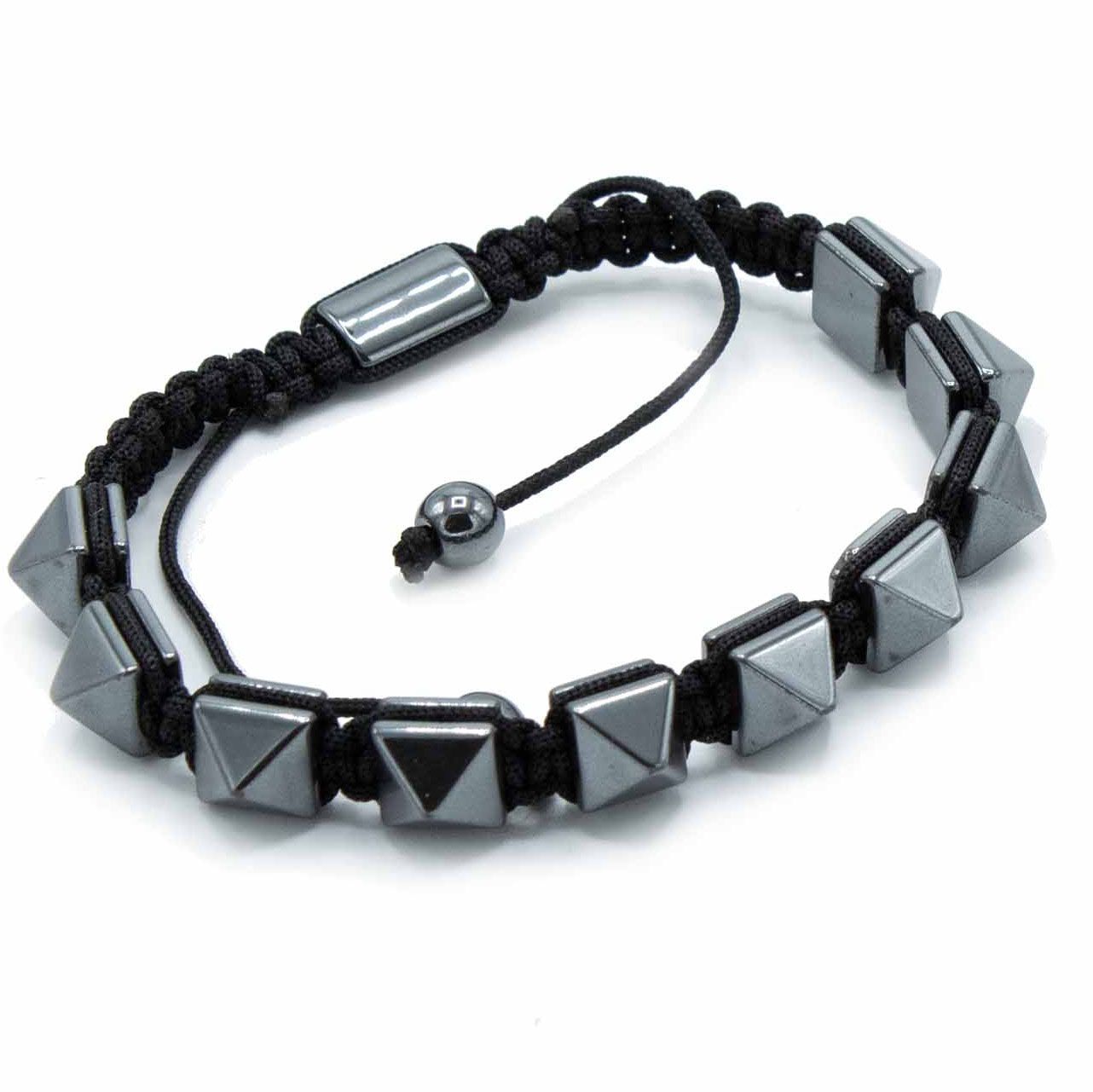 Magnetic Hematite Shamballa Bracelet - Spiky Pyramids, Full View.