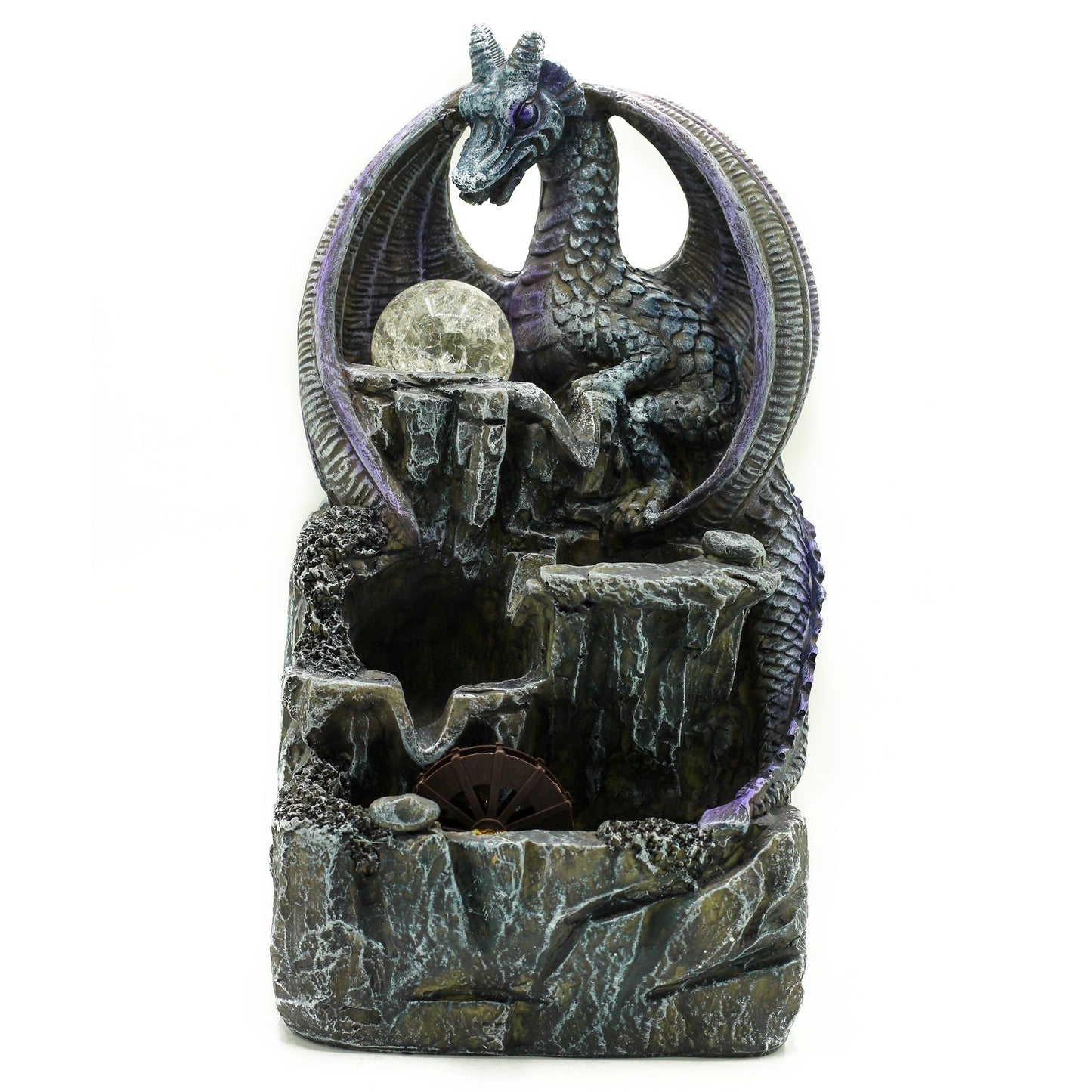 35cm purple dragon water fountain with crystal ball - majestic feng shui home decor
