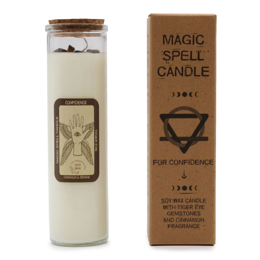 Magic Spell Candle - Confidence, Cinnamon and Orange scented with packaging