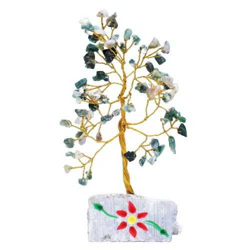 Indian Gemstone Tree - Moss Agate (80 Stones) on a white background