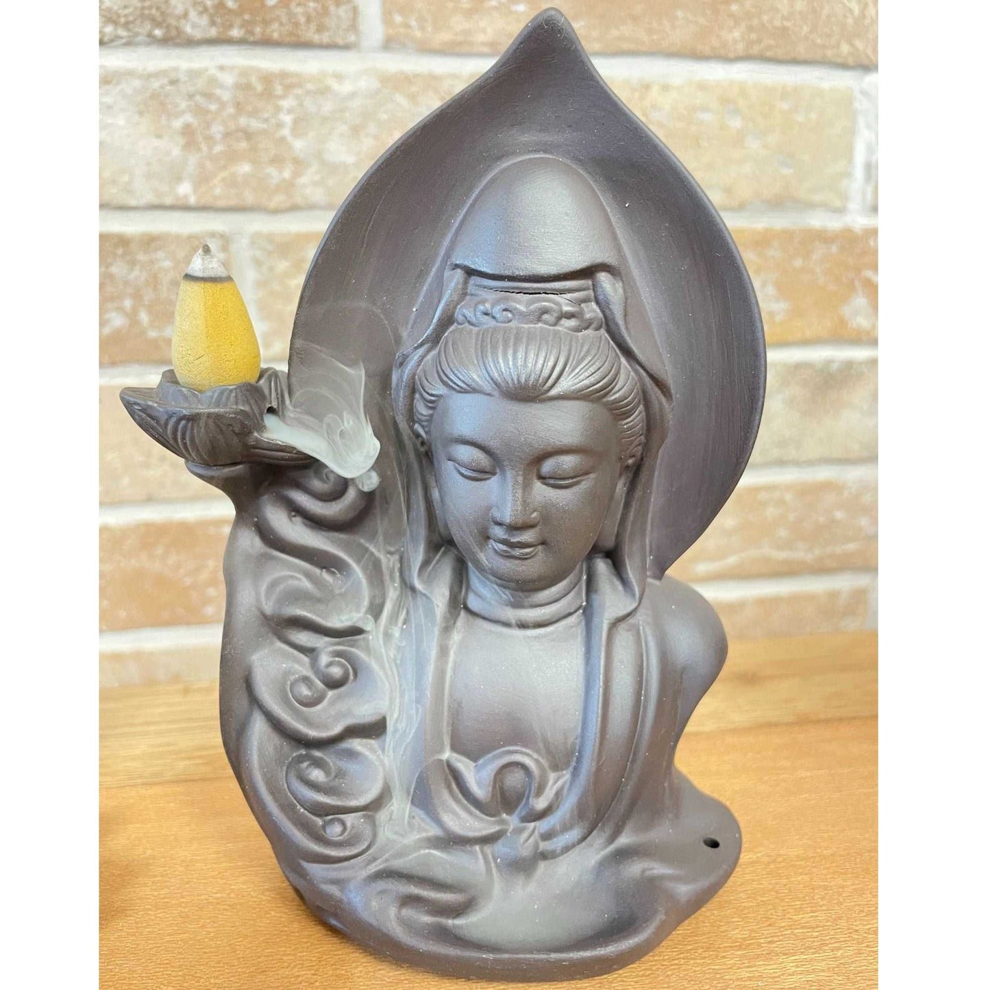 Backflow Incense Burner - Serene Buddha showing the effect.