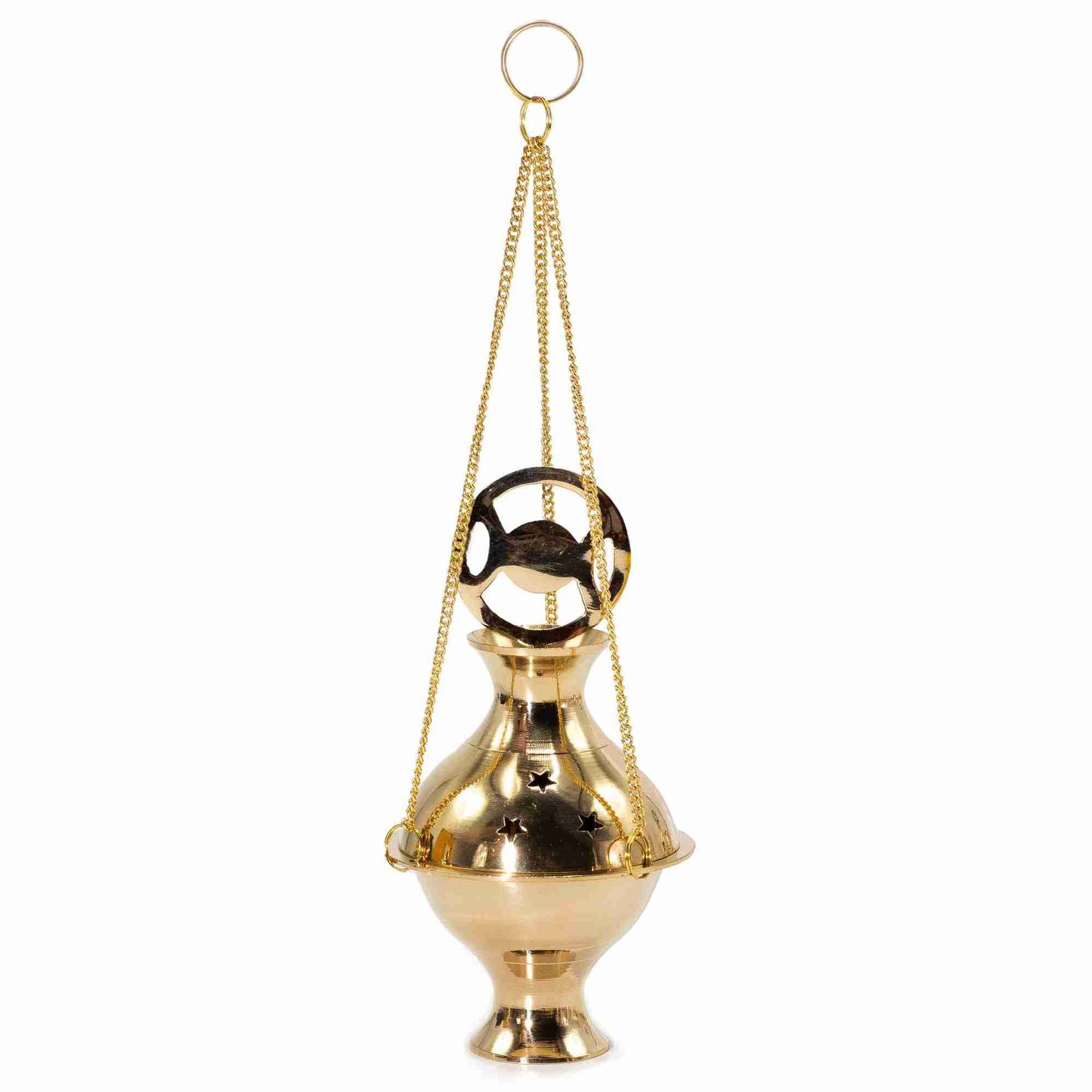 Hanging Brass Incense Burner - Three Phase Moon on a white background