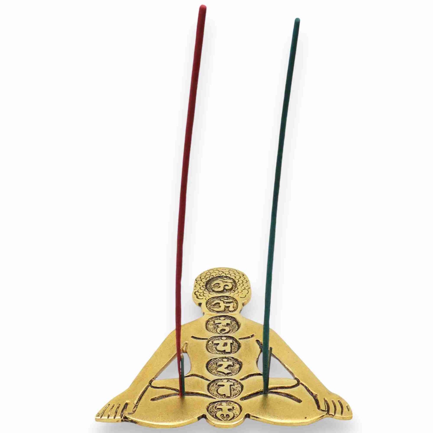 Gold Aluminum Seven Chakra Yoga Incense Holder holding two incense sticks
