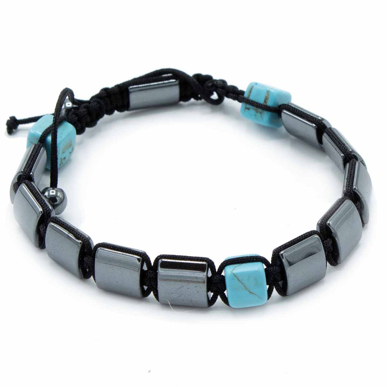 Magnetic Hematite Shamballa Bracelet - Turqoise Cuboids full view