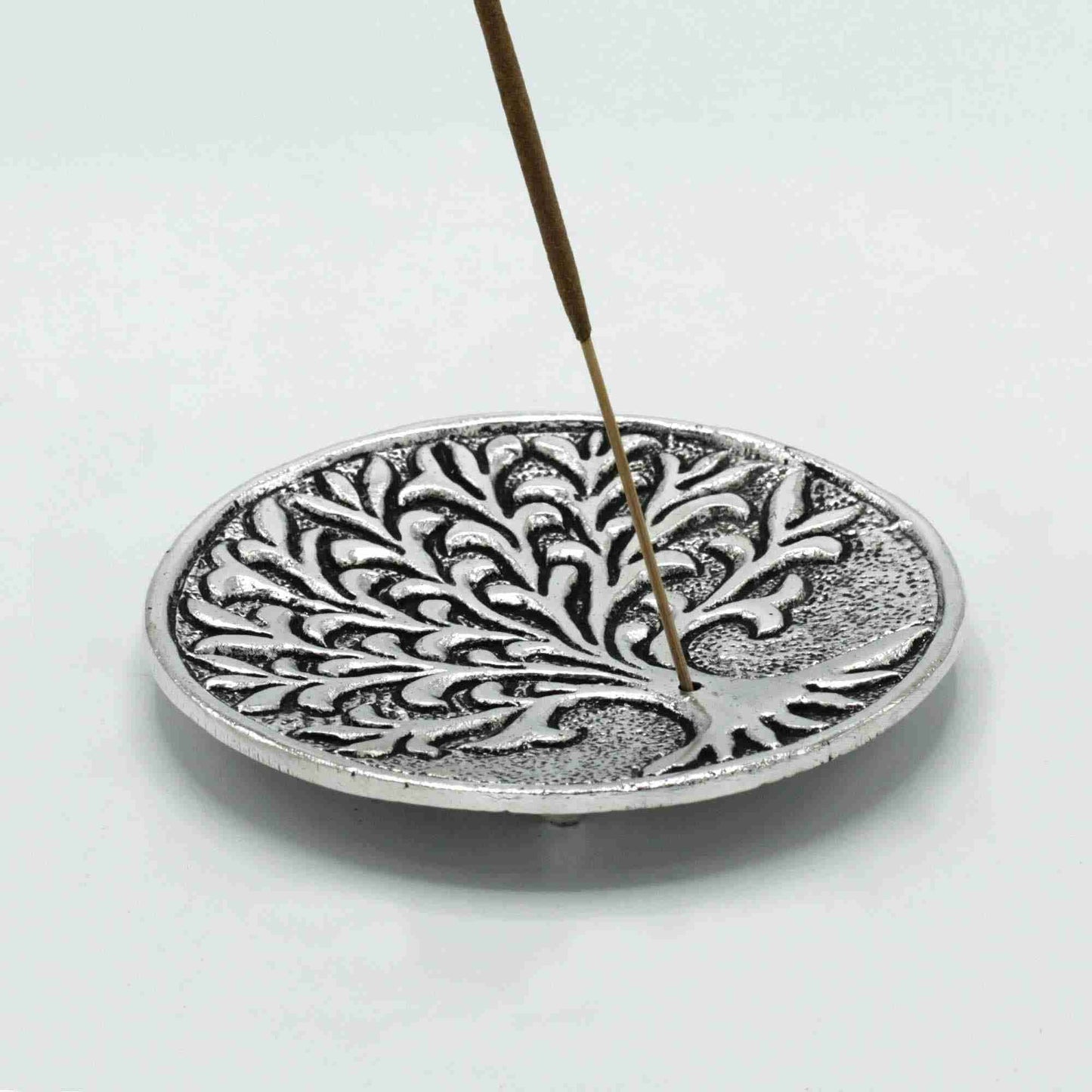 Polished Aluminium Tree of Life Incense Holder with a stick of incense