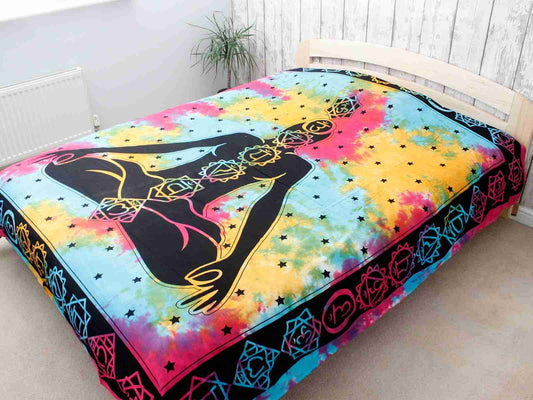 Double Cotton Bedspread / Wall Hanging - Chakra Buddha on a bed.