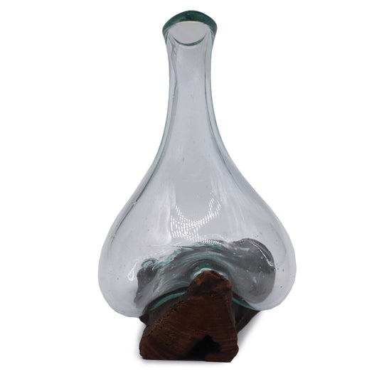 Molten Glass Mini Decanter on Wood 20cm side view on a white background