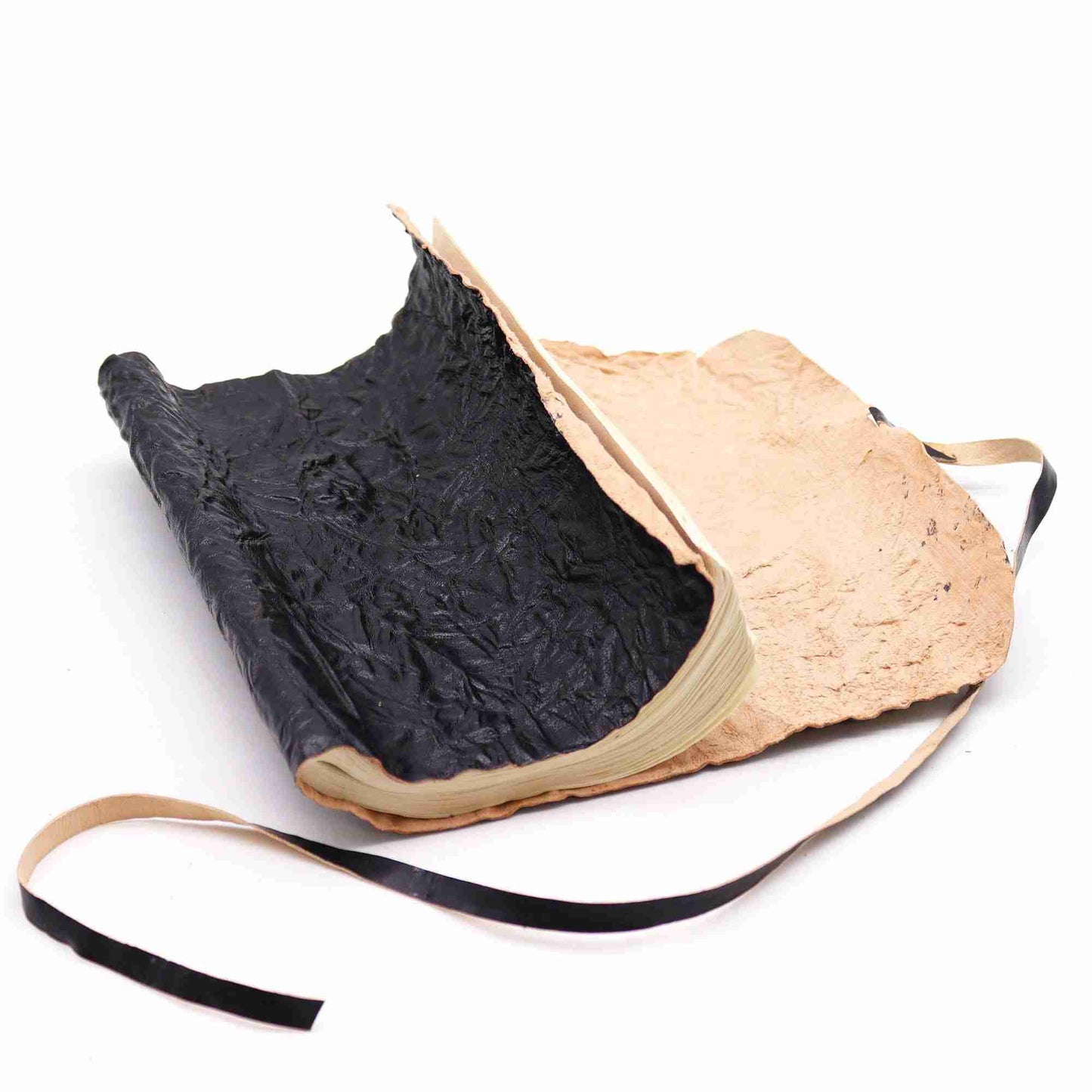 Black Rolled Leather Travel Notebook open pages view