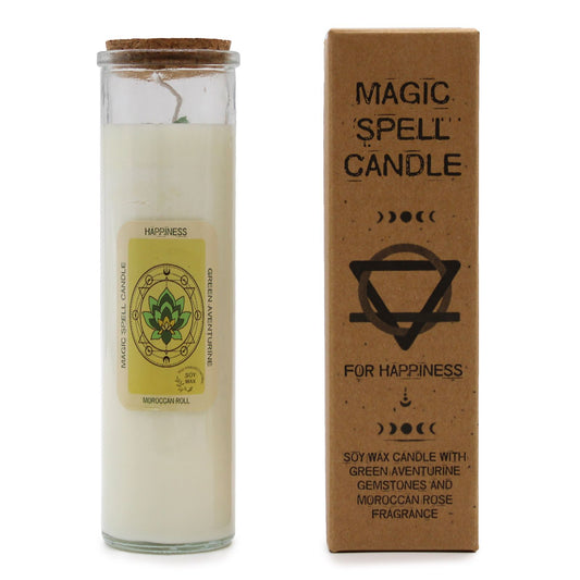 Magic spell candle with cork lid and packaging on a white background