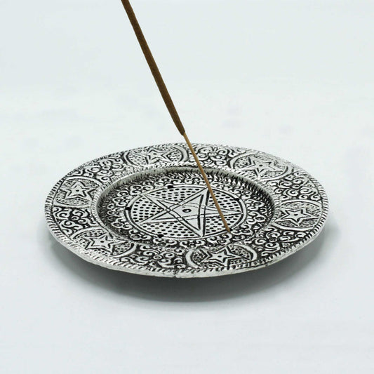 Polished Aluminium Pentagram Incense Holder with a single incense stick