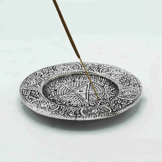 Polished Aluminium Pentagram Incense Holder with a single incense stick