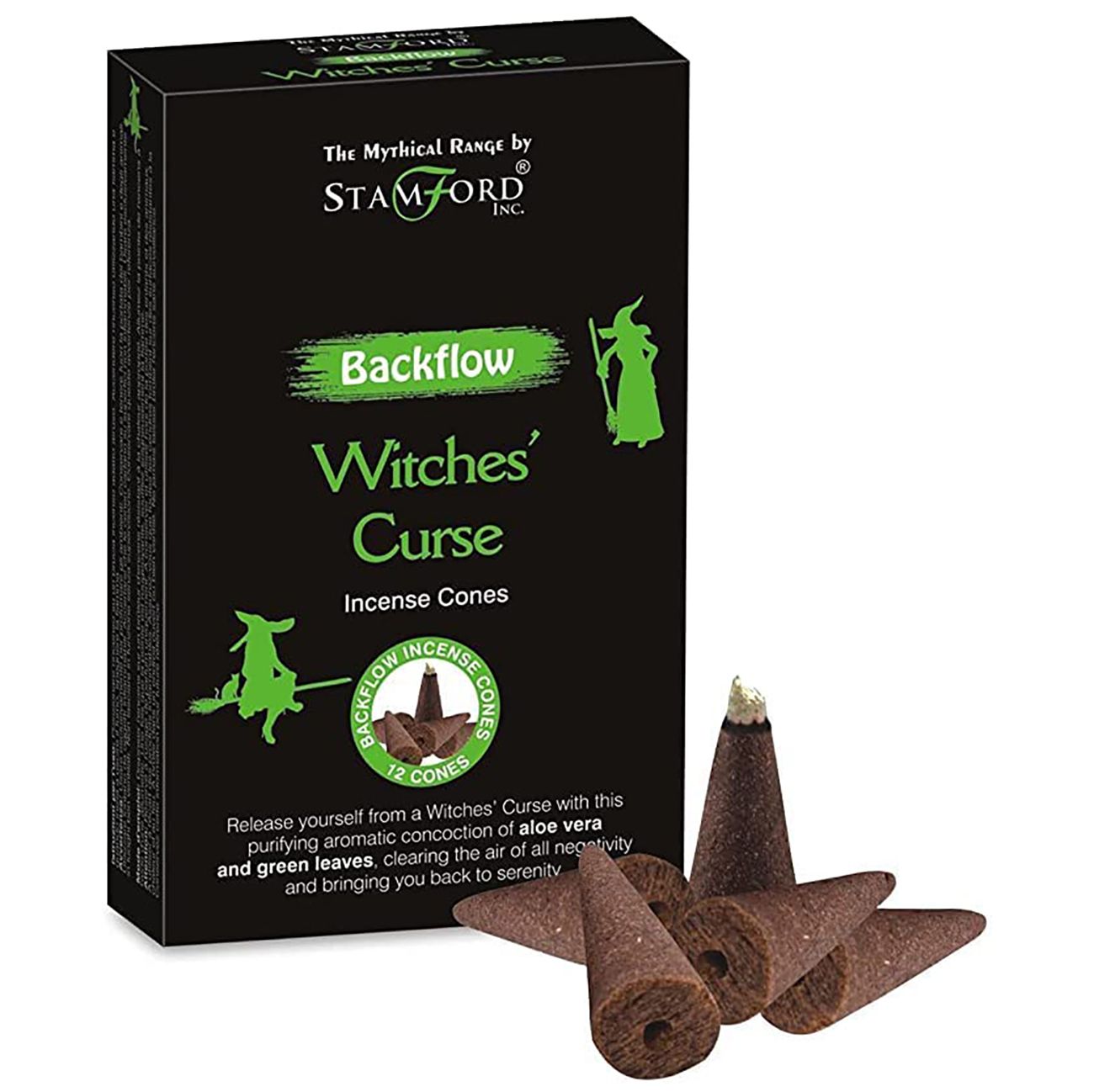 Stamford Witches' Curse incense cones with packaging on a white background