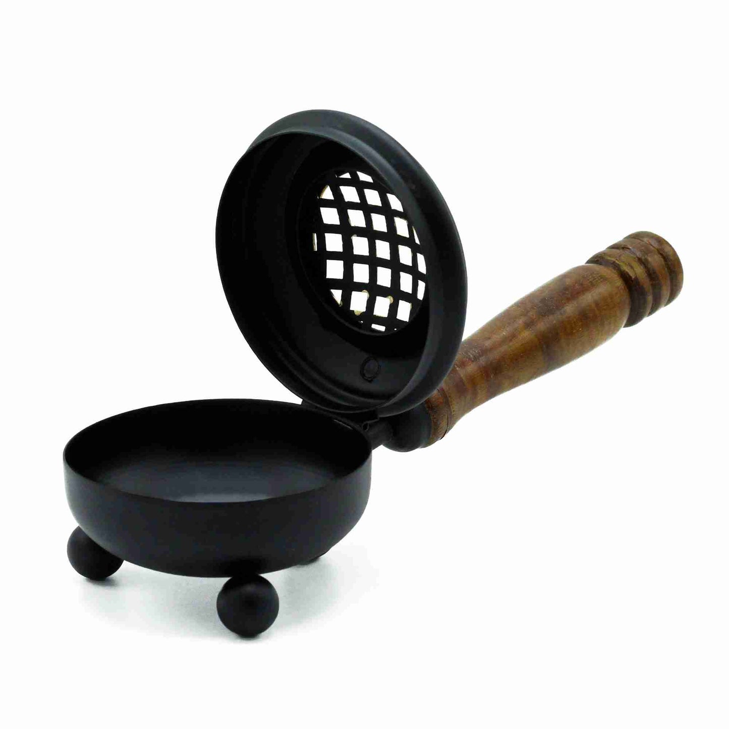 Medium Iron Censer Incense Burner - Gold detail with lid lifted on a white background