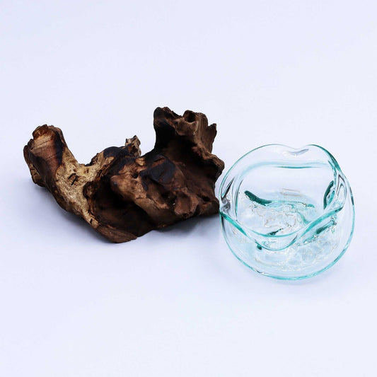 Molten Glass Wavy Bowl on Wood 18cm showing bowl removed