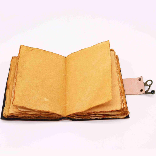 Leather Seven Chakra Colours Deckle-edge Notebook open view of pages