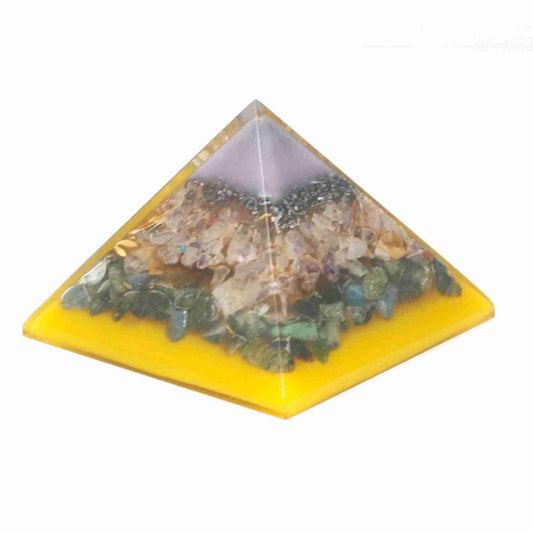 Large Orgonite Pyramid 70mm - Tree (Gold Base)
