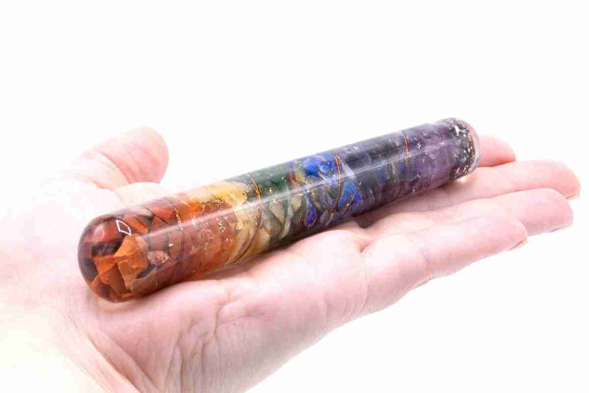 Orgonite Chakra and Copper Wand held in a hand