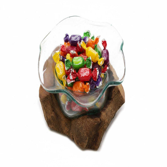 Molten Glass on Whitewash Wood - Medium Bowl filled with sweets on a white background