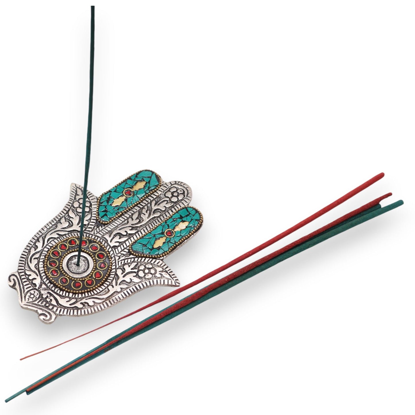 Green Small Hamsa Incense Holder holding incense stick