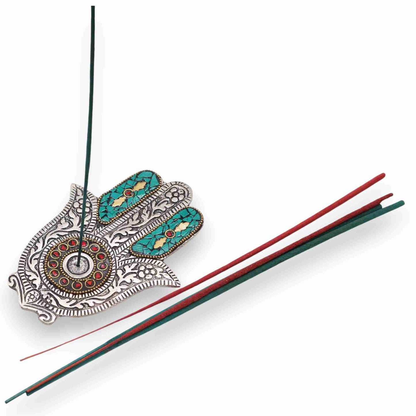 Green Small Hamsa Incense Holder holding incense stick