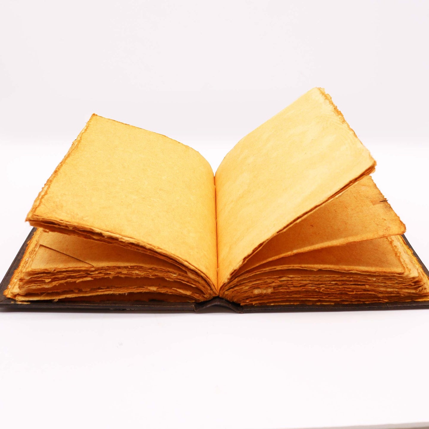 Heafty Brown Tan Book - Zinc Triple Moon Decor - 200 Deckle Edges Pages open book view