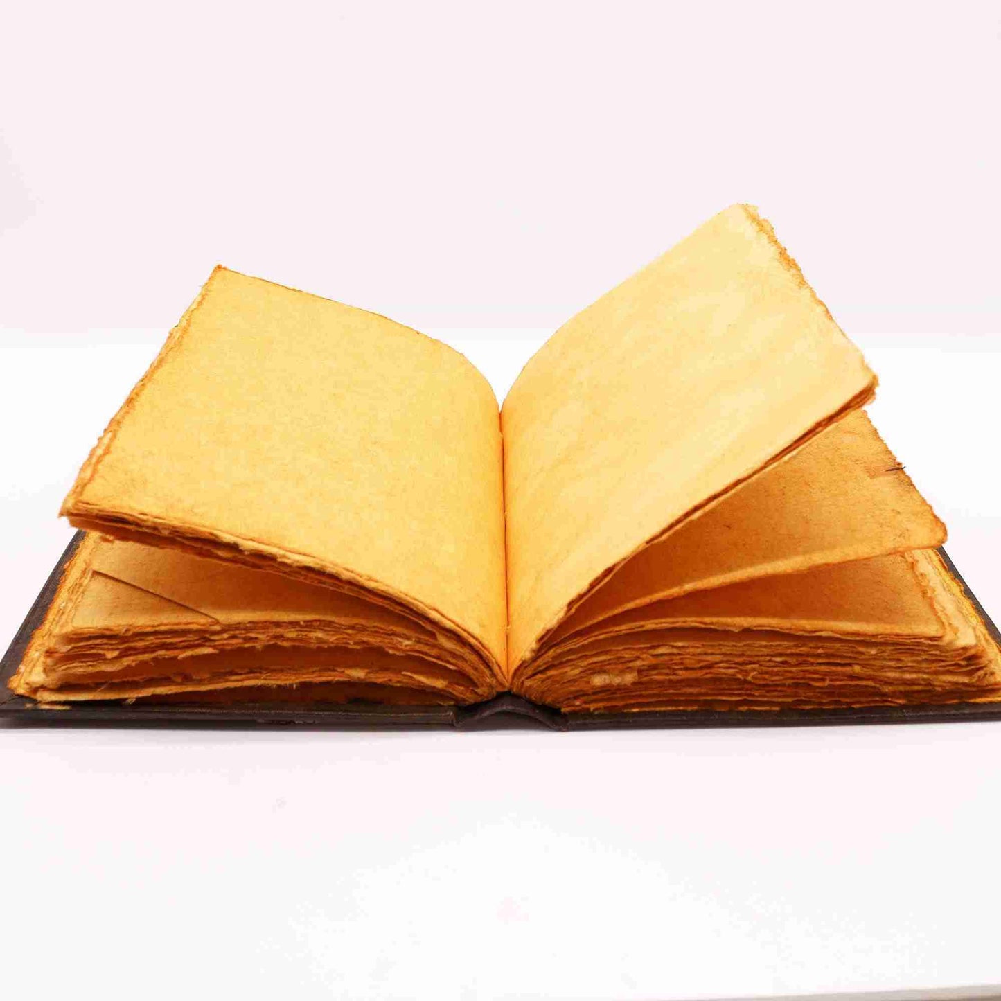 Heafty Brown Tan Book - Zinc Triple Moon Decor - 200 Deckle Edges Pages open book view