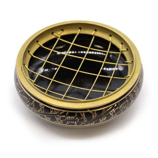 Brass Carved Charcoal Incense Jar top view