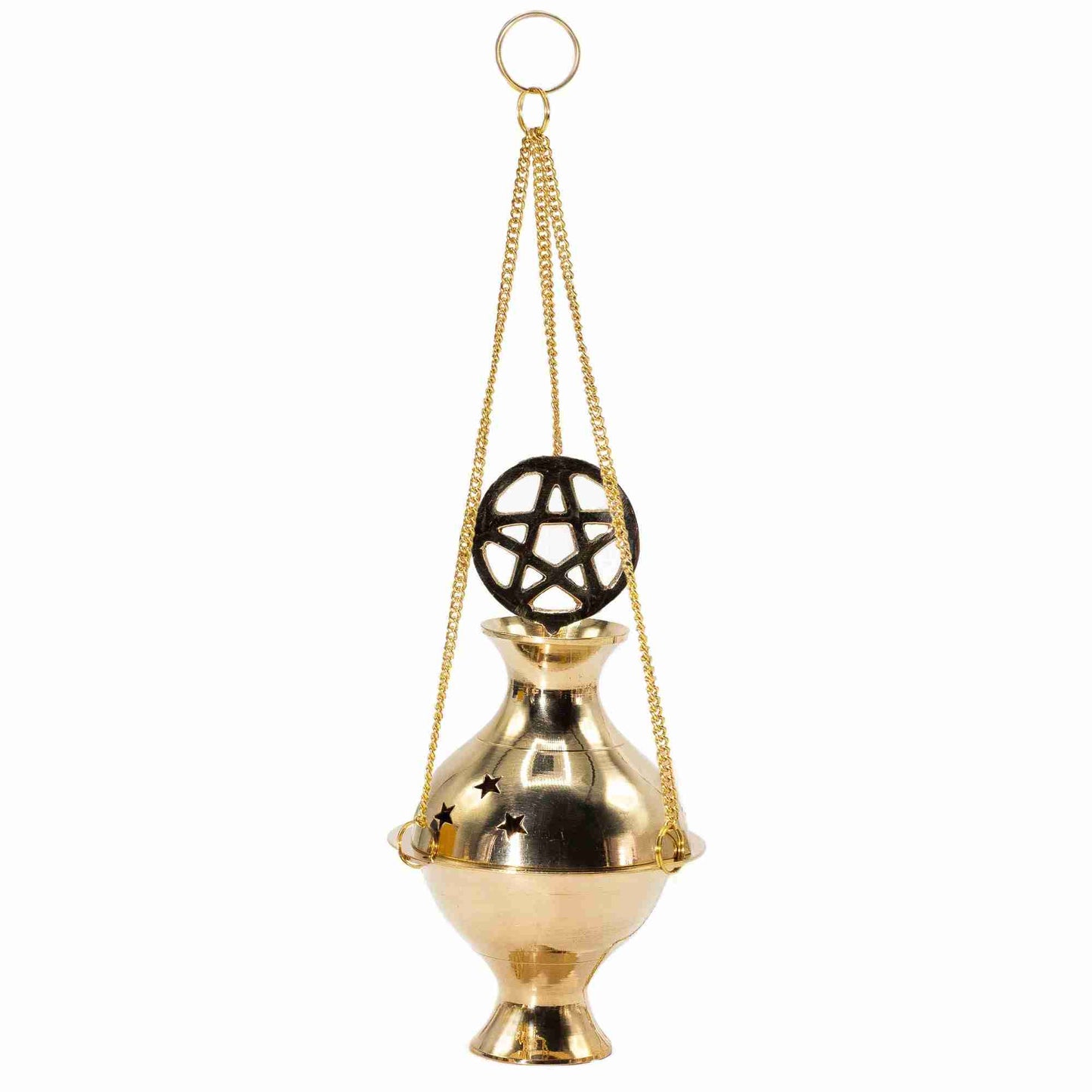 Hanging Brass Incense Burner - Pentagram on a white background