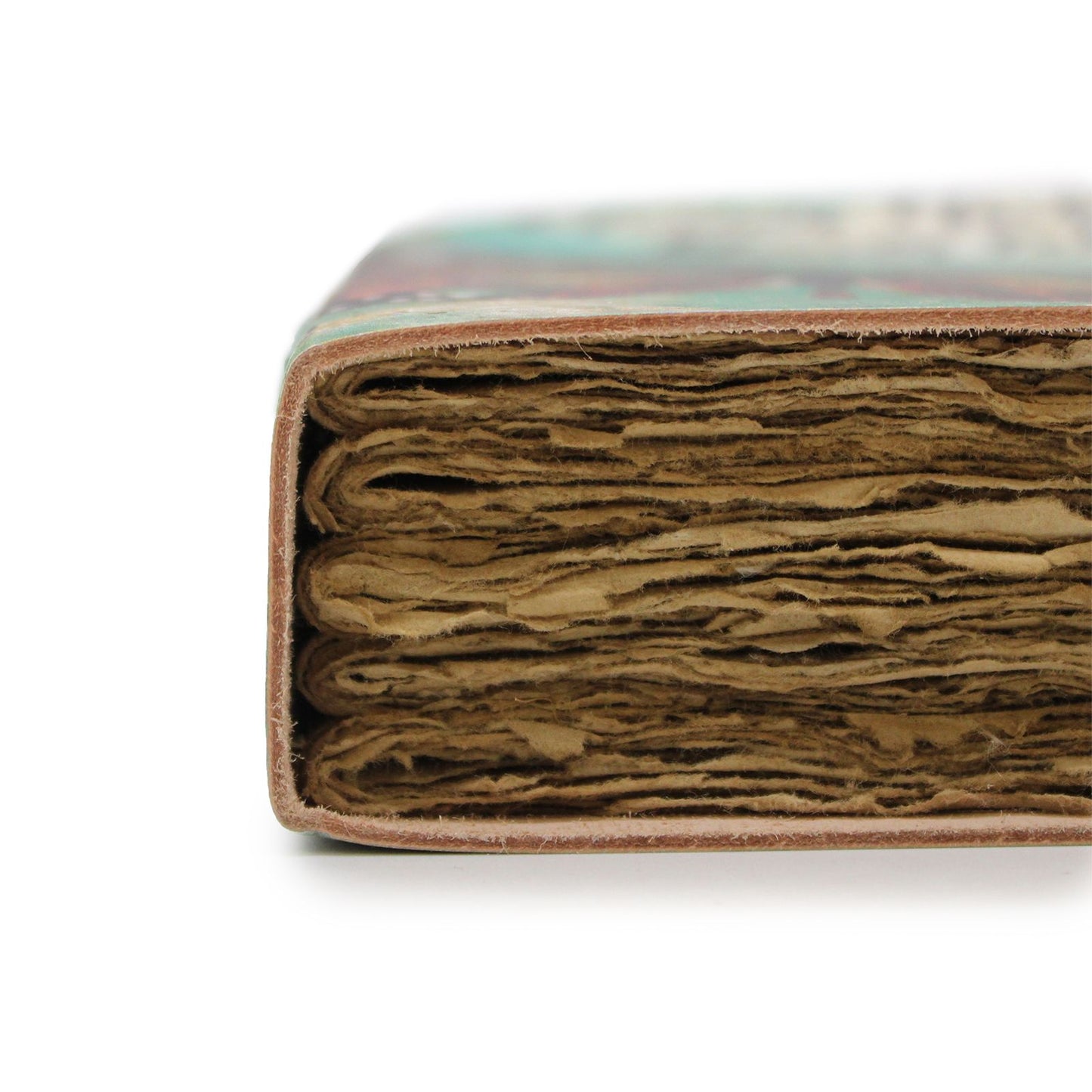 Leather "Never Hide Your Wings" Deckle-edge Notebook close up of pages