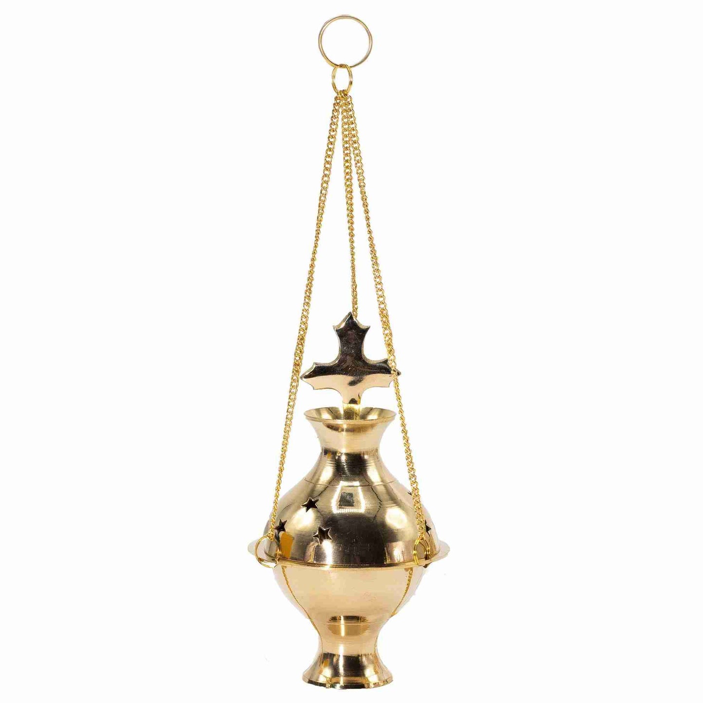Hanging Brass Incense Burner - Cross on a white background