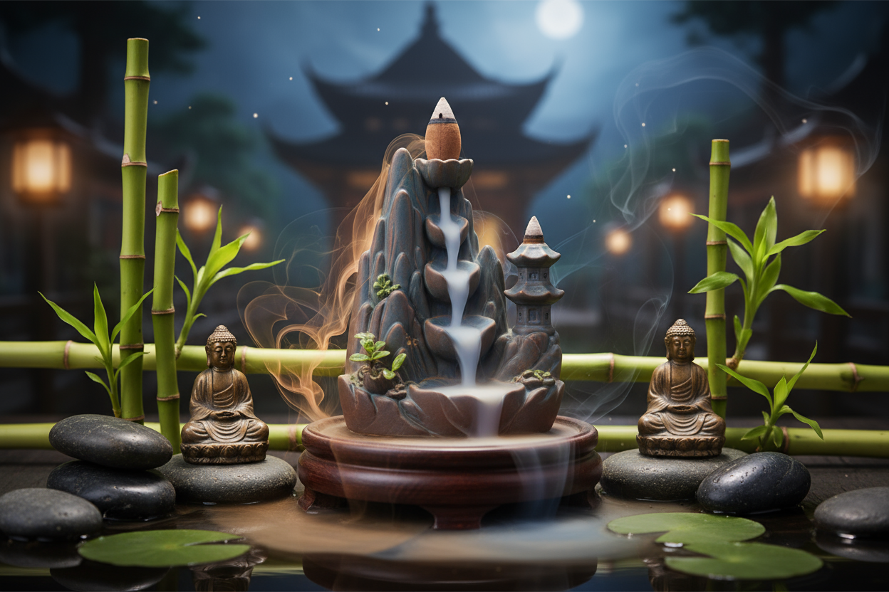 Backflow incense burners with mystical smoke waterfall effects