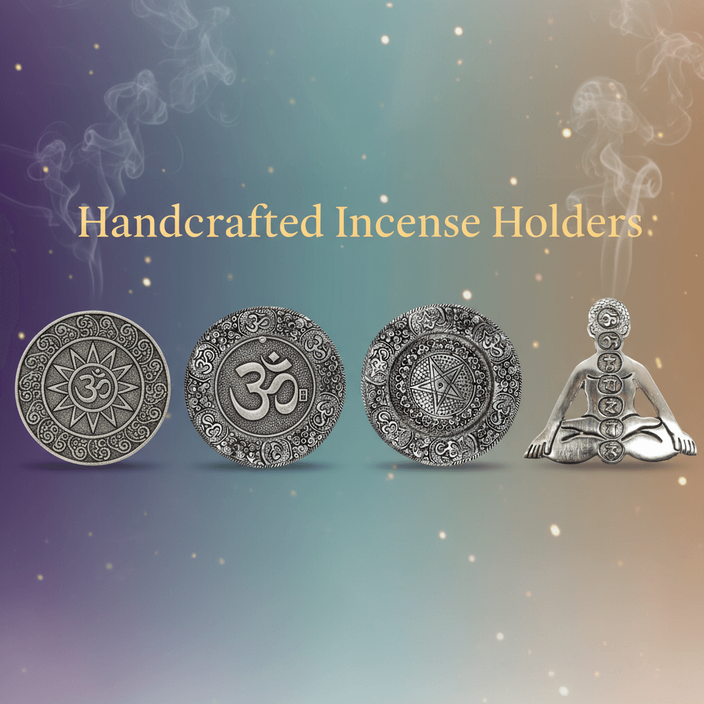 Four handcrafted incense holders with spirutal background