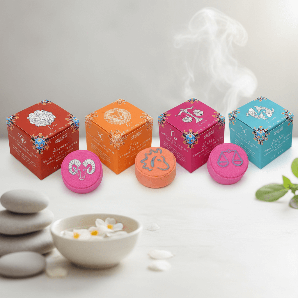 Various Zodiac Bath Fizzers on a white background