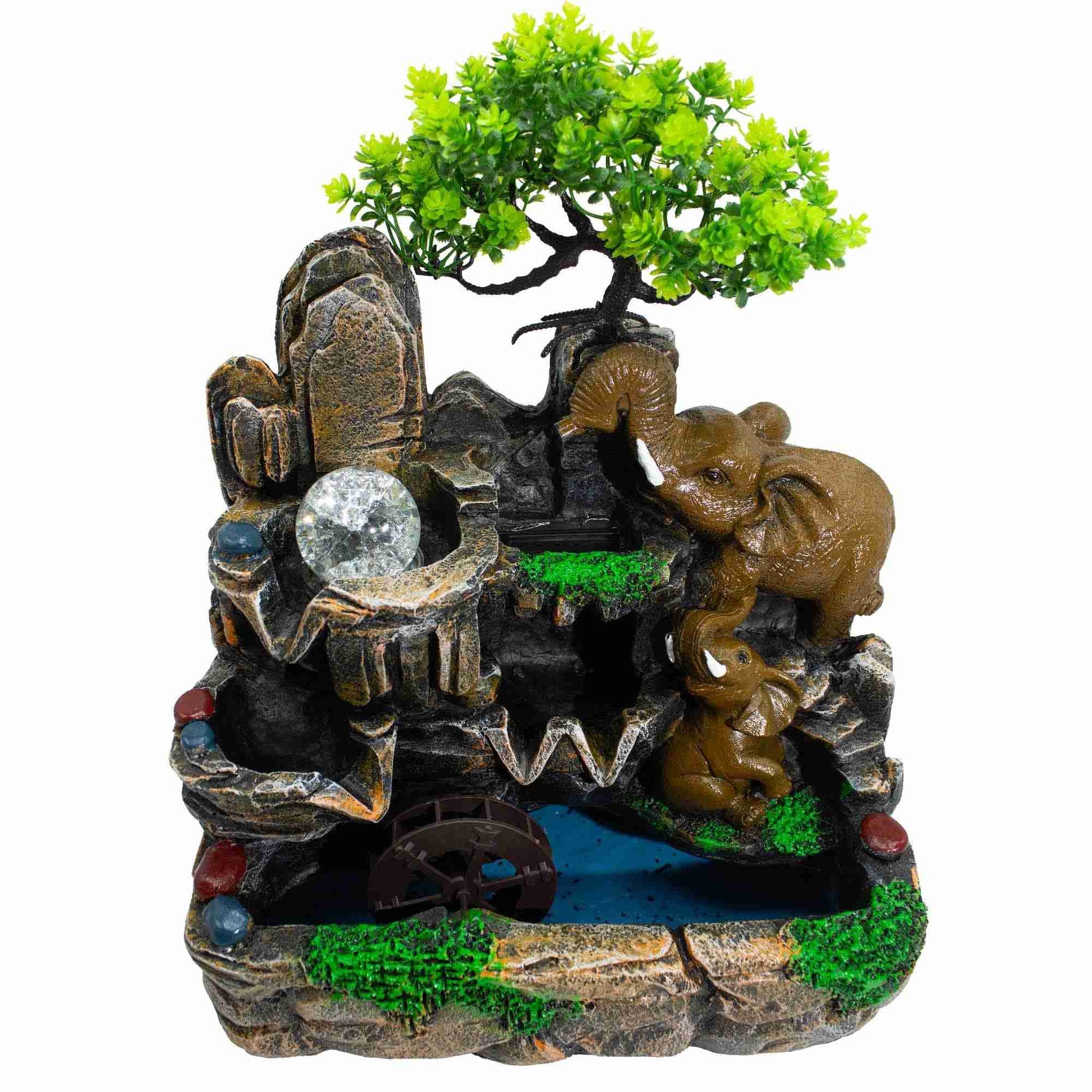 Elephants in Love Tabletop Water Feature on a white background