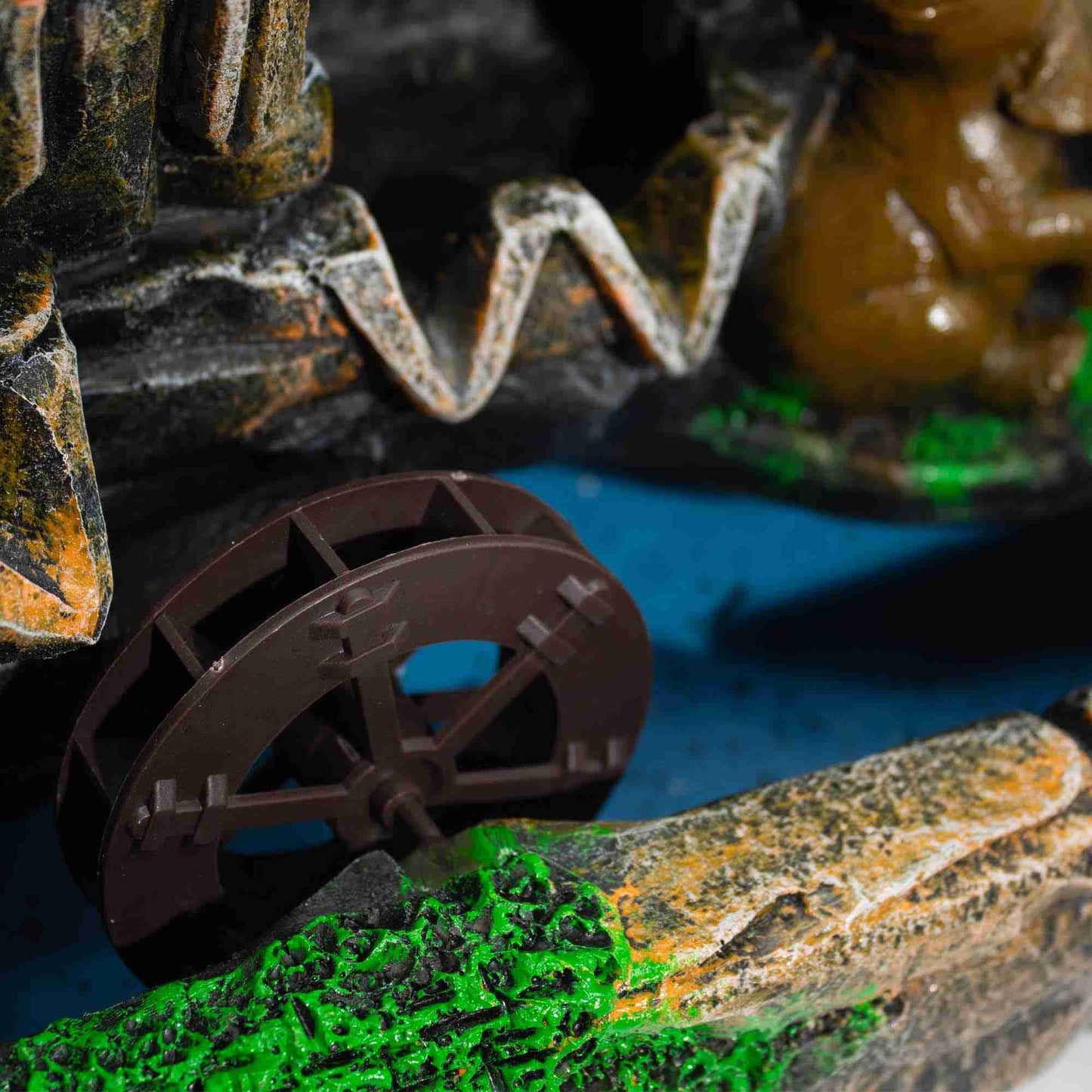 Close-up of mechanical gears with a focus on texture and color variation.